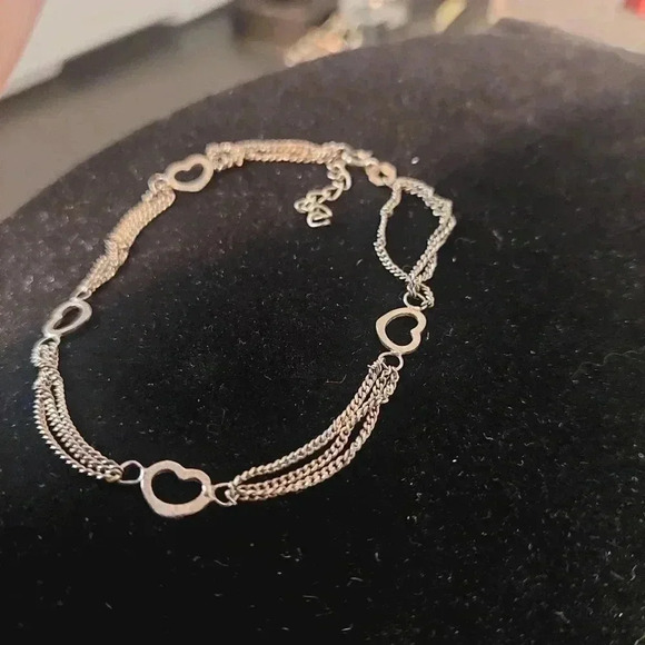 8.5”, Sterling silver 925 handmade curb multi chain bracelet with hearts - Picture 2 of 7